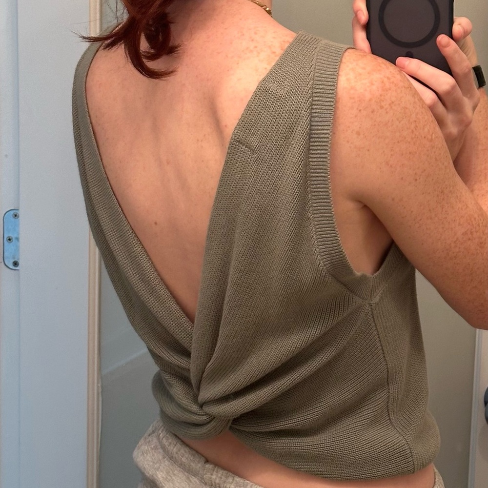 By Together Green Knit Twisted Open Back Top